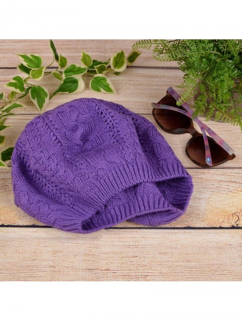 Skullies & Beanies Soft Lightweight Crochet Beret for Women Solid Color Beret Hat - One Size Slouchy Beanie - Purple - CR18KC...