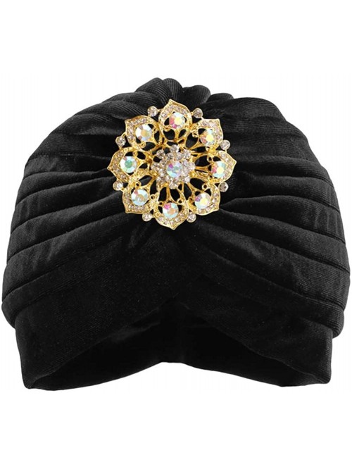 Skullies & Beanies Women's 20S Gatsby Turban Hat Noble Ruffle Glitter Pleated Stretch Head Wraps Chemo Cap - C-black - CH196S...