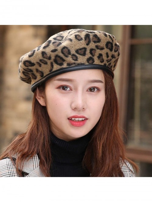 Berets Women Leopard Print Beret French Style Barret Hat Wool Warm Hat Cap - Yellow - C518Y03ID3C $12.93