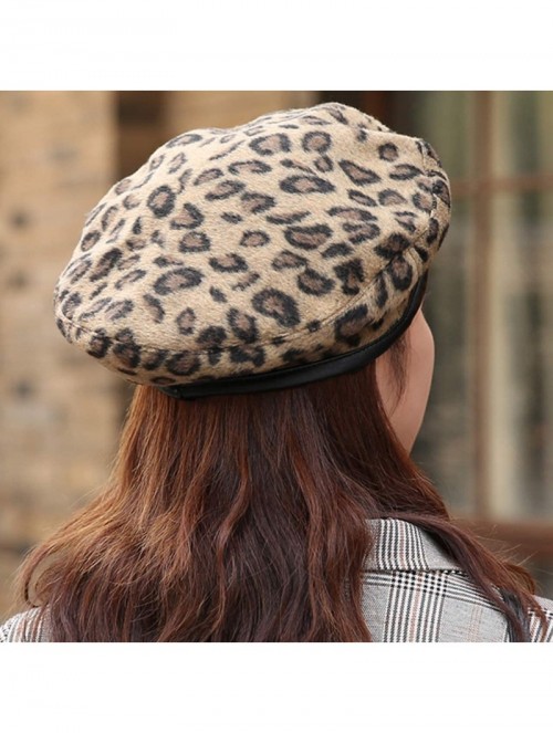 Berets Women Leopard Print Beret French Style Barret Hat Wool Warm Hat Cap - Yellow - C518Y03ID3C $12.93