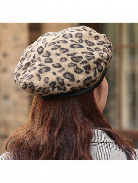 Berets Women Leopard Print Beret French Style Barret Hat Wool Warm Hat Cap - Yellow - C518Y03ID3C $12.93