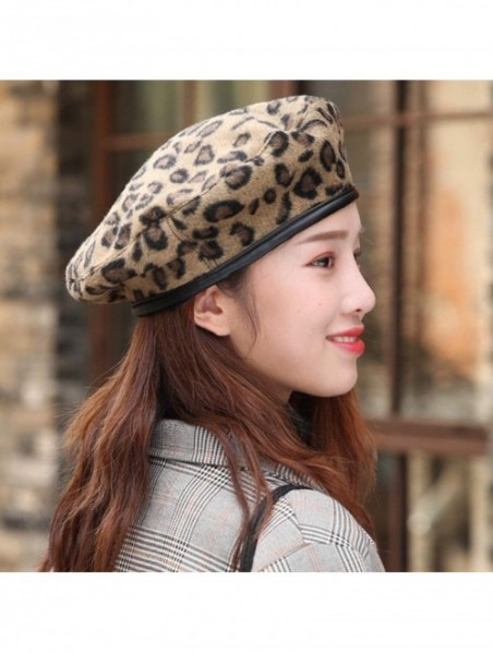 Berets Women Leopard Print Beret French Style Barret Hat Wool Warm Hat Cap - Yellow - C518Y03ID3C $12.93