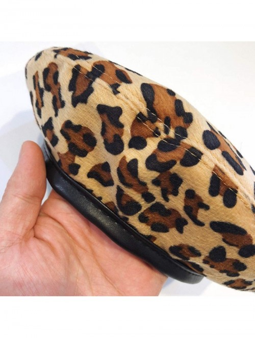 Berets Women Leopard Print Beret French Style Barret Hat Wool Warm Hat Cap - Yellow - C518Y03ID3C $12.93