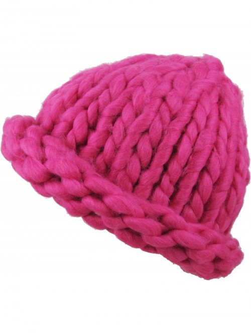 Skullies & Beanies Women's Winter Warm Thick Oversize Cable Knitted Beaine Hat with Pom Pom - (7020) Hot Pink - CU187I8WWXM $...
