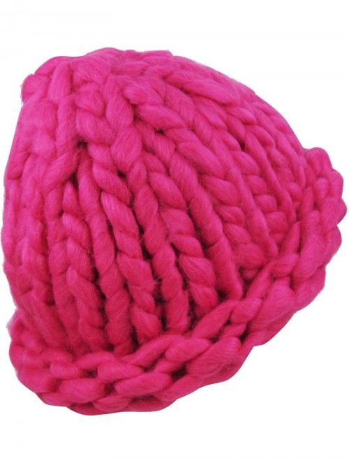 Skullies & Beanies Women's Winter Warm Thick Oversize Cable Knitted Beaine Hat with Pom Pom - (7020) Hot Pink - CU187I8WWXM $...