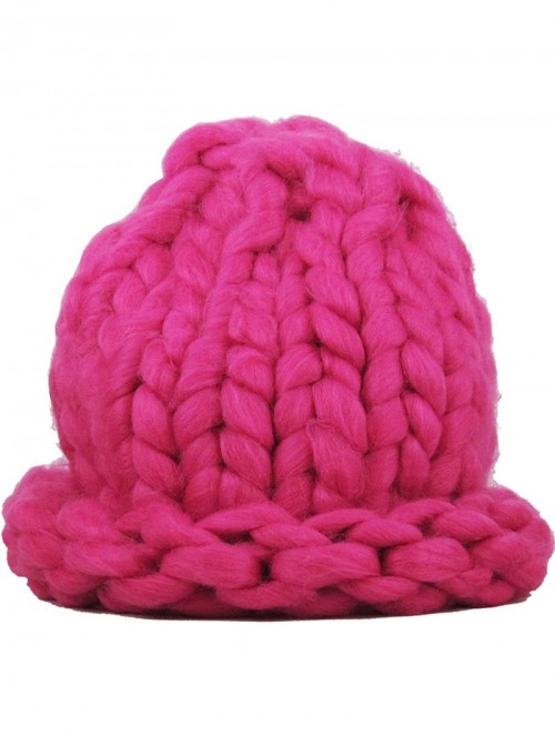 Skullies & Beanies Women's Winter Warm Thick Oversize Cable Knitted Beaine Hat with Pom Pom - (7020) Hot Pink - CU187I8WWXM $...