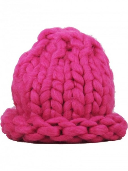 Skullies & Beanies Women's Winter Warm Thick Oversize Cable Knitted Beaine Hat with Pom Pom - (7020) Hot Pink - CU187I8WWXM $...