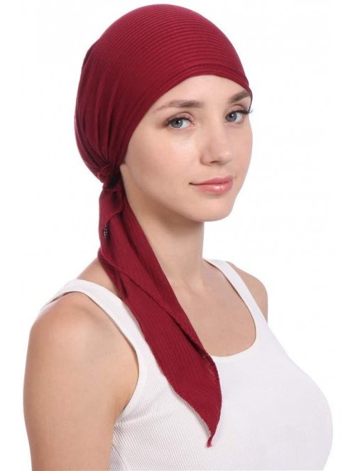 Skullies & Beanies Women Solid Color Muslim Hats-Long Tail Tail Band Cap India Beading Cotton Hair Tail Head Scarf Wrap (Wine...