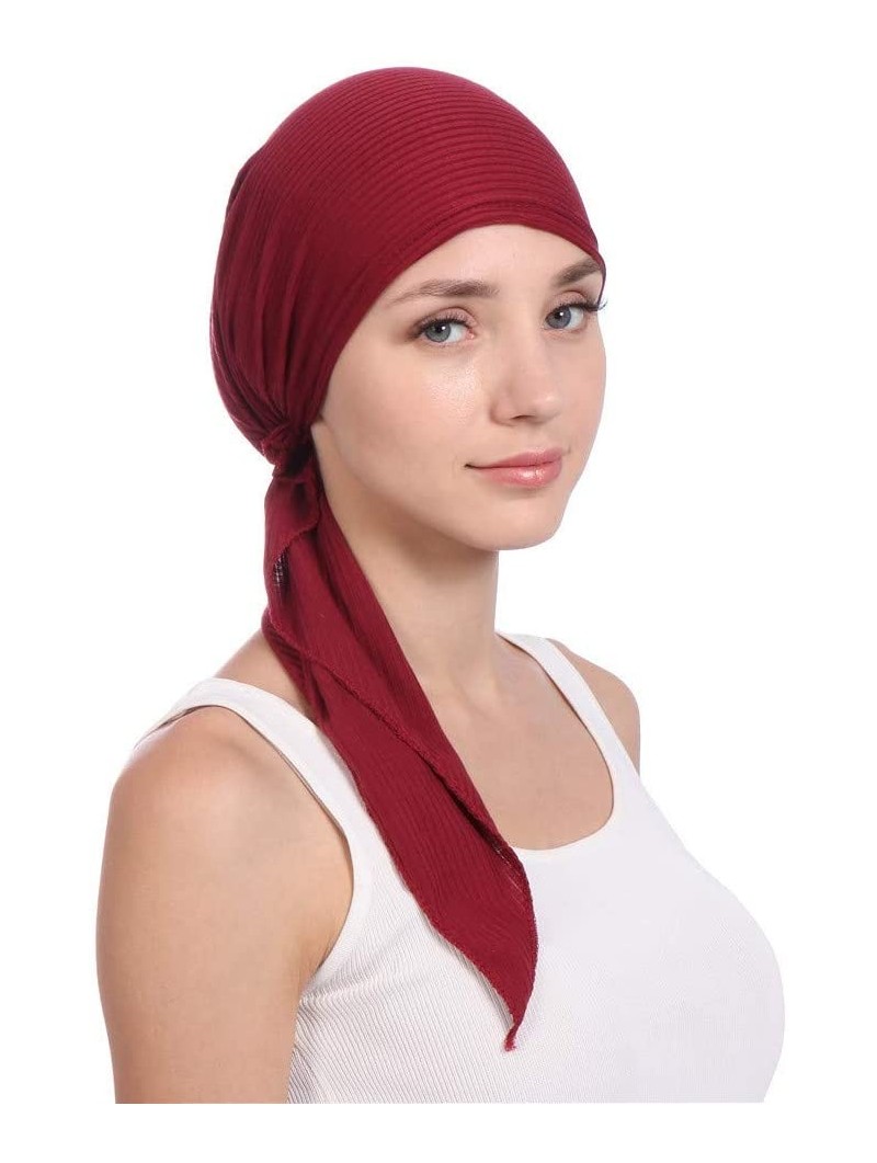 Skullies & Beanies Women Solid Color Muslim Hats-Long Tail Tail Band Cap India Beading Cotton Hair Tail Head Scarf Wrap (Wine...