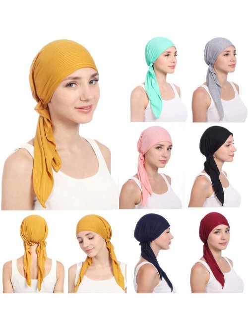 Skullies & Beanies Women Solid Color Muslim Hats-Long Tail Tail Band Cap India Beading Cotton Hair Tail Head Scarf Wrap (Wine...