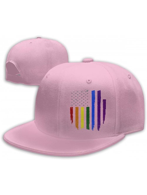 Baseball Caps Gay LGBT Pride Rainbow Flag Snapback Flat Baseball Cap Men Adjustable - Pink - C1196XNIAR8 $15.64
