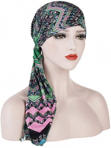 Skullies & Beanies Muslim Long Tail Cap Unisex Deluxe Boho Floral Printed Headwraps Pirate Cap 360 Waves Indian Hat - Green -...