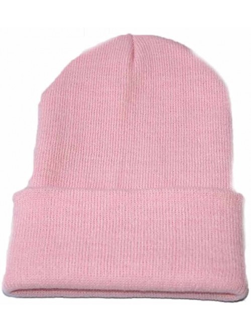 Skullies & Beanies Unisex Cuffed Acrylic Knitting Winter Warm Beanie Caps Soft Slouchy Ski Hat - Pink - CK18HWQT2D7 $8.22