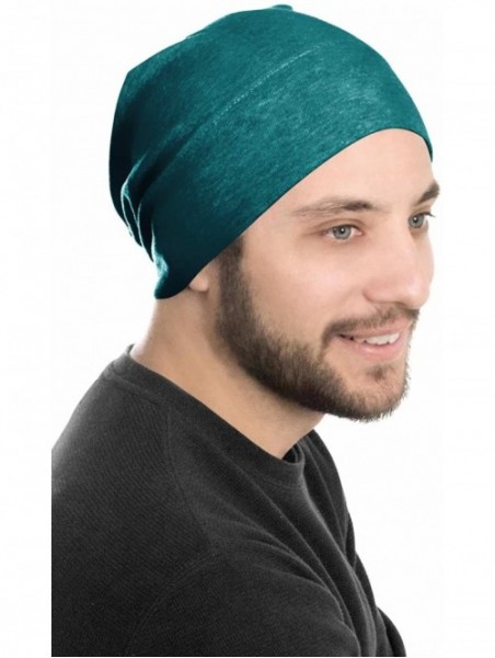 Skullies & Beanies Mens Relaxed Beanie - 100% Cotton Beanie Hats for Guys - Lagoon - CR17YZ3KMCN $19.24