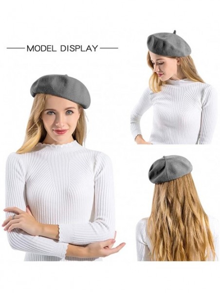 Berets Women French Beret Hat Winter Warm Lady Hat Chenille Elegant Beanie Cap - Dark Grey - CC18I7D878S $15.04