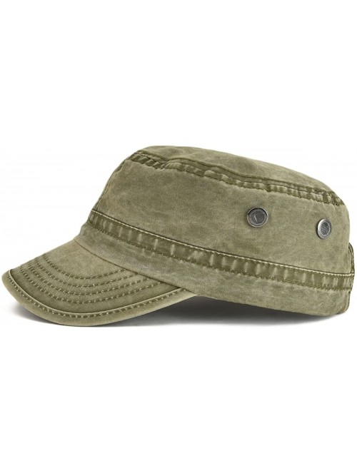 Newsboy Caps Washed Cotton Military Caps Cadet Army Caps Unique Design Vintage Flat Top Cap - Army Green - CF185ERU6E6 $17.83