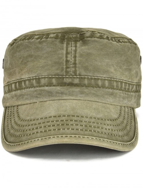 Newsboy Caps Washed Cotton Military Caps Cadet Army Caps Unique Design Vintage Flat Top Cap - Army Green - CF185ERU6E6 $17.83