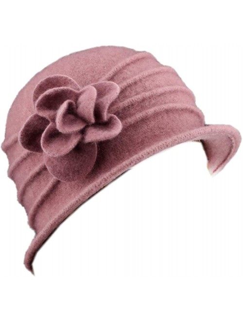 Fedoras 100% Wool Dome Bucket Hat Winter Cloche Hat Fedoras Cocktail Hat - A-pale Pink - CN18IZX03ND $14.78