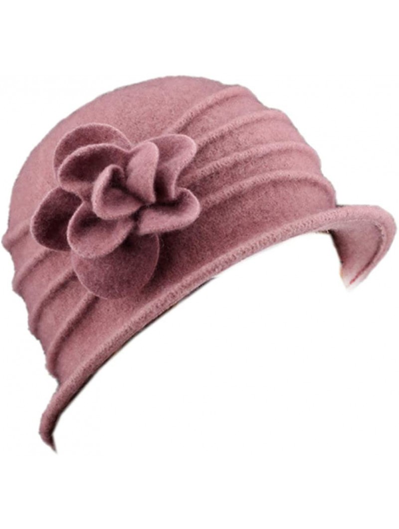 Fedoras 100% Wool Dome Bucket Hat Winter Cloche Hat Fedoras Cocktail Hat - A-pale Pink - CN18IZX03ND $14.78