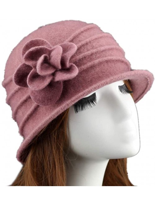 Fedoras 100% Wool Dome Bucket Hat Winter Cloche Hat Fedoras Cocktail Hat - A-pale Pink - CN18IZX03ND $14.78