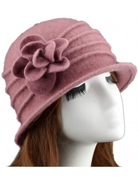 Fedoras 100% Wool Dome Bucket Hat Winter Cloche Hat Fedoras Cocktail Hat - A-pale Pink - CN18IZX03ND $14.78