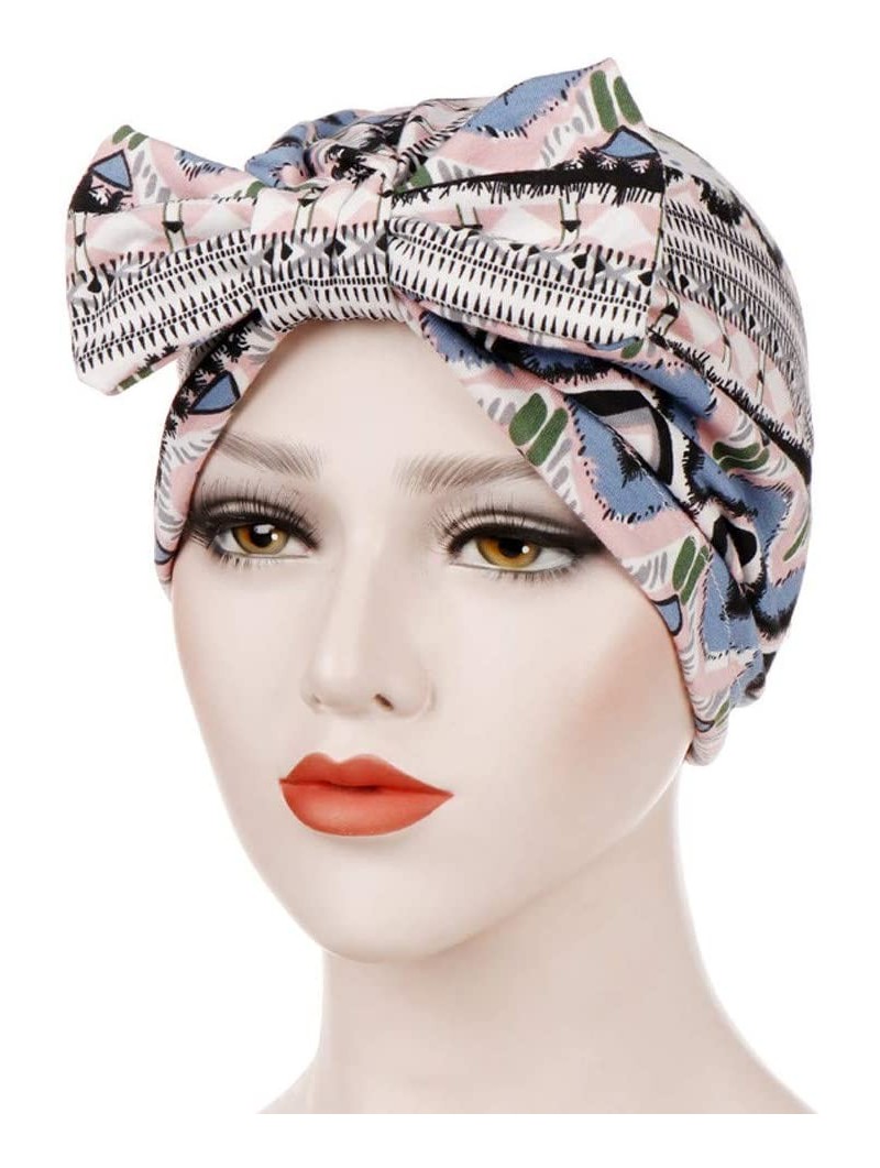 Skullies & Beanies Women Bowknot Muslim Ruffle Cancer Chemo Hat Beanie Beading Turban Head Wrap Cap (Pink -1) - Pink -1 - CZ1...