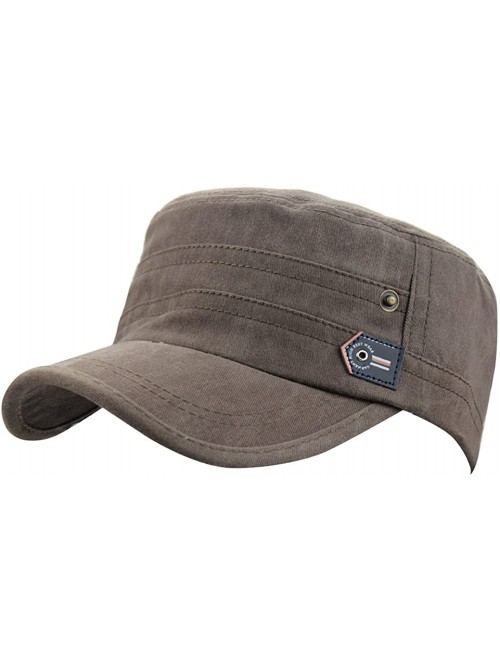 Baseball Caps Mens Cotton Plain Cadet Basic Flat Top Military Corps Twill Baseball Sun Cap Hat - Coffee - CF18CGTQQ98 $13.94