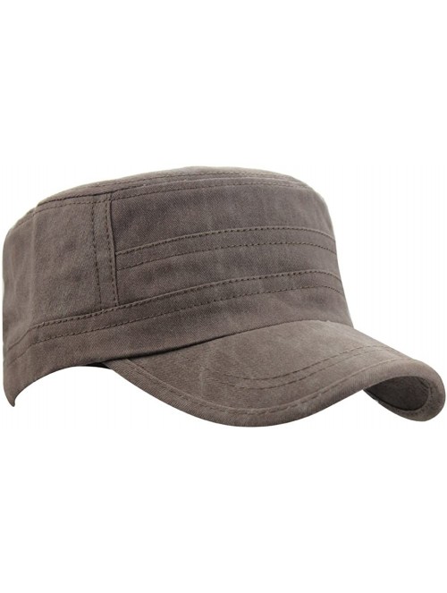 Baseball Caps Mens Cotton Plain Cadet Basic Flat Top Military Corps Twill Baseball Sun Cap Hat - Coffee - CF18CGTQQ98 $13.94