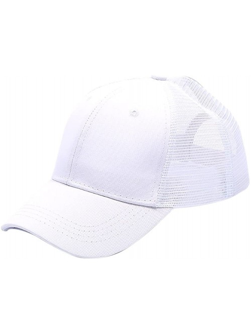 Baseball Caps Ponycap Messy High Bun Ponytail Adjustable Mesh Trucker Baseball Cap Hat for Women - White - CQ18M09ET4T $11.63