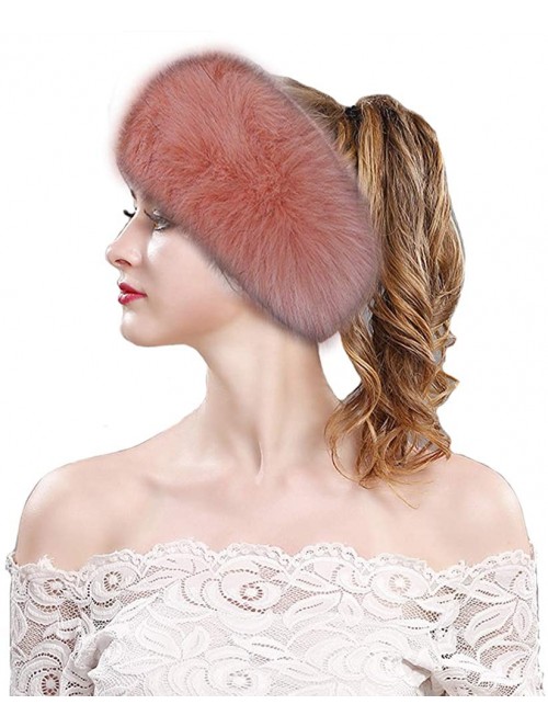 Cold Weather Headbands Women's Faux Fur Headband Elastic Head Warmer Luxurious Earmuff Snow Hat - Coral - CV18KC7HOE7 $17.52