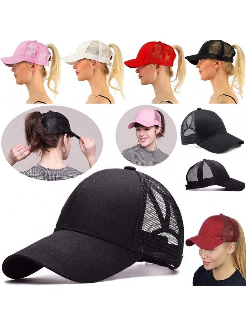 Baseball Caps Ponycap Messy High Bun Ponytail Adjustable Mesh Trucker Baseball Cap Hat for Women - White - CQ18M09ET4T $11.63