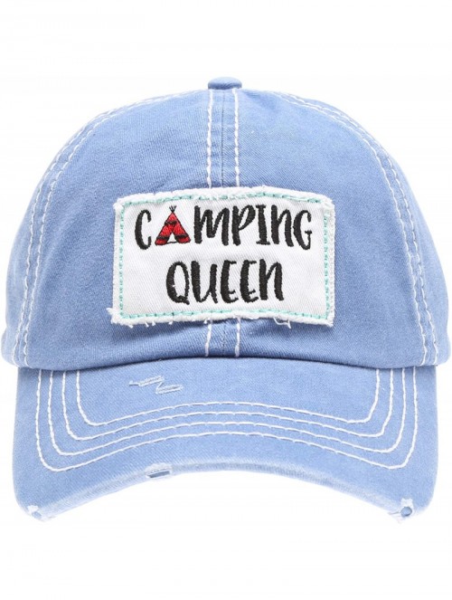 Baseball Caps Baseball Distressed Embroidered Adjustable - Camping Queen -Blue - CV18Y3DXD58 $21.57