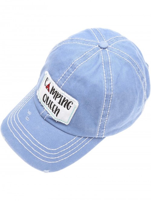 Baseball Caps Baseball Distressed Embroidered Adjustable - Camping Queen -Blue - CV18Y3DXD58 $21.57