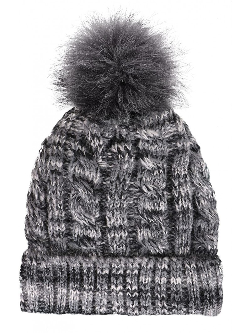 Skullies & Beanies Women's Winter Soft Knit Beanie Hat with Faux Fur Pom Pom - Mix Grey_fleece Lined - CN189CGKQ04 $11.20