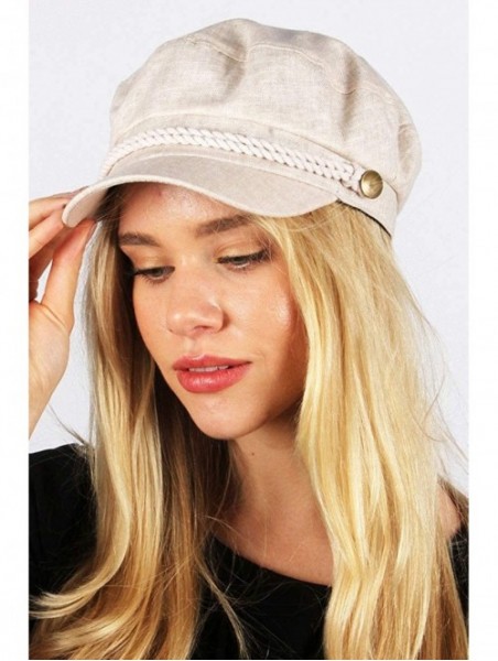 Newsboy Caps Women's Summer Linen Greek Fisherman's Sailor Newsboy Hats with Comfort Elastic Back - Beige - C318OXZRIT2 $15.81