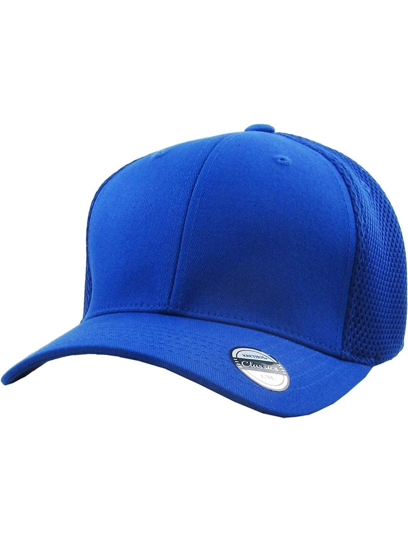 Baseball Caps Blank Stretch Mesh Back Cotton Twill Fitted Hat Spandex Headband - (Mesh Back) Royal Blue - CS180K7O7E9 $19.90