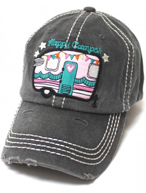 Baseball Caps Women's Baseball Cap Cute Happy Camper Monogram Embroidery Design Hat- Grey - CC18SHMU24E $16.15