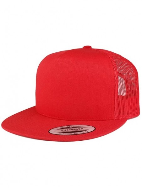 Baseball Caps Flexfit Brand 5 Panel Classic Trucker Flatbill Mesh Snapback Cap - Red - CZ18688KHY4 $16.27