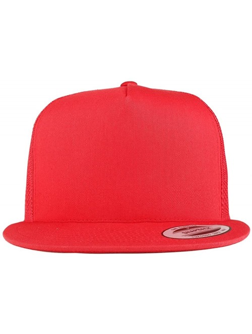 Baseball Caps Flexfit Brand 5 Panel Classic Trucker Flatbill Mesh Snapback Cap - Red - CZ18688KHY4 $16.27