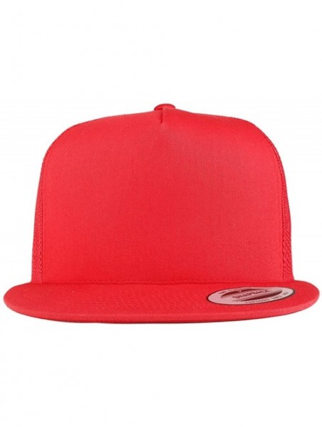 Baseball Caps Flexfit Brand 5 Panel Classic Trucker Flatbill Mesh Snapback Cap - Red - CZ18688KHY4 $16.27