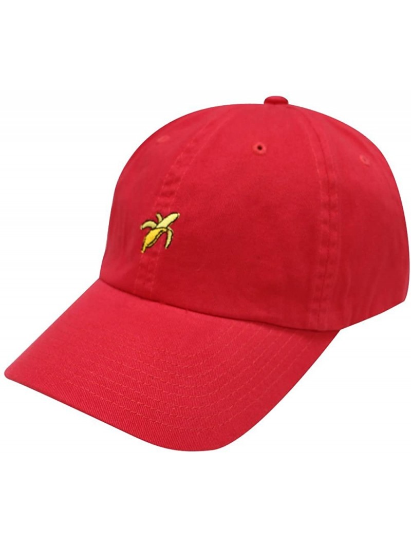 Baseball Caps Banana Small Embroidery Cotton Baseball Caps - Red - CJ12HJQUGML $17.31