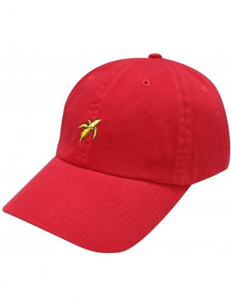 Baseball Caps Banana Small Embroidery Cotton Baseball Caps - Red - CJ12HJQUGML $17.31