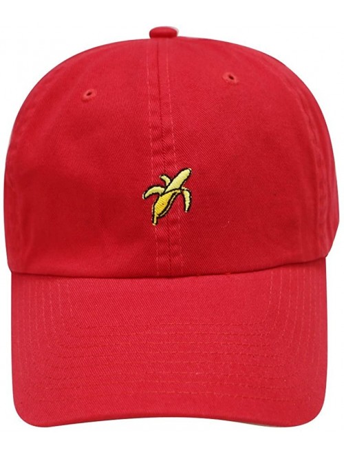 Baseball Caps Banana Small Embroidery Cotton Baseball Caps - Red - CJ12HJQUGML $17.31