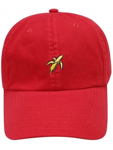 Baseball Caps Banana Small Embroidery Cotton Baseball Caps - Red - CJ12HJQUGML $17.31