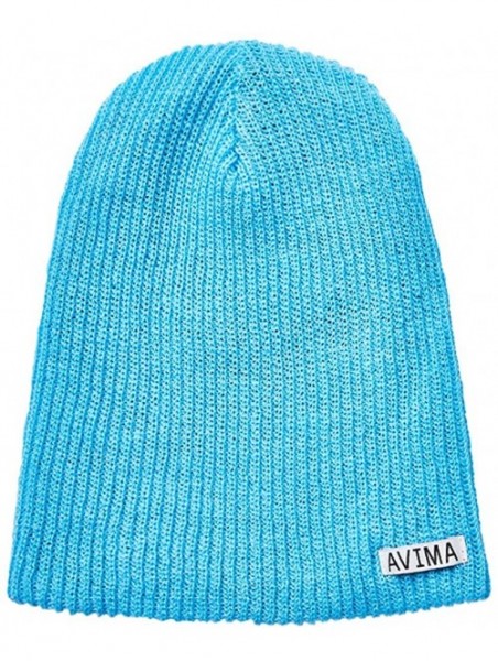 Skullies & Beanies Reversible Beanie Hat for Men- Women & Kids in Stretchy Comfy - Cyan and Black - C9188QX9S2I $12.54