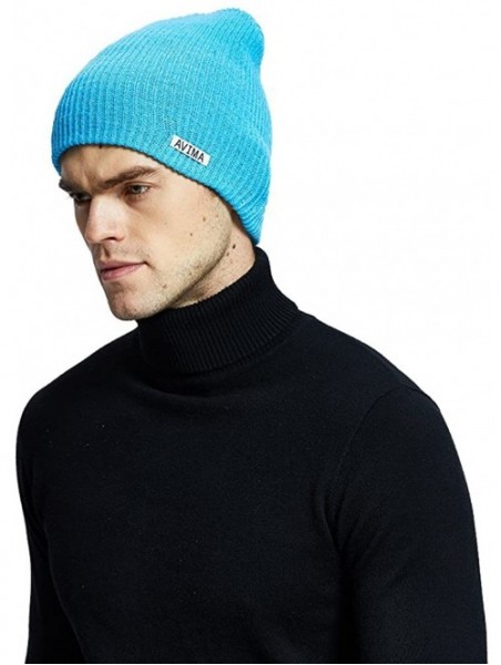 Skullies & Beanies Reversible Beanie Hat for Men- Women & Kids in Stretchy Comfy - Cyan and Black - C9188QX9S2I $12.54