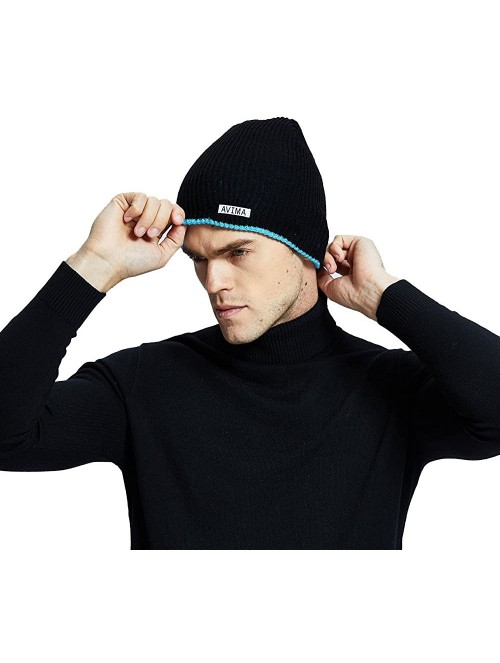 Skullies & Beanies Reversible Beanie Hat for Men- Women & Kids in Stretchy Comfy - Cyan and Black - C9188QX9S2I $12.54