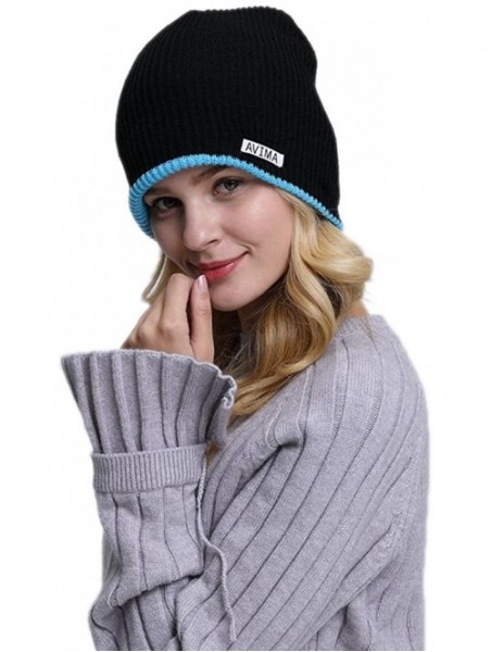 Skullies & Beanies Reversible Beanie Hat for Men- Women & Kids in Stretchy Comfy - Cyan and Black - C9188QX9S2I $12.54