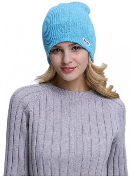 Skullies & Beanies Reversible Beanie Hat for Men- Women & Kids in Stretchy Comfy - Cyan and Black - C9188QX9S2I $12.54