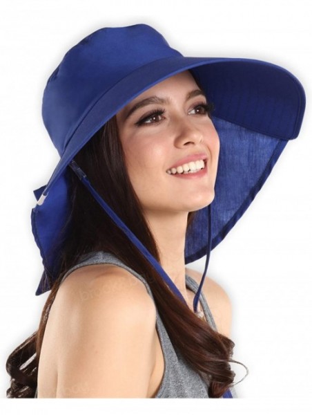 Sun Hats Outdoor Womens Sun Hat Protection - Navy Blue - Cotton With Ponytail Hole - CX18E7U0006 $17.42